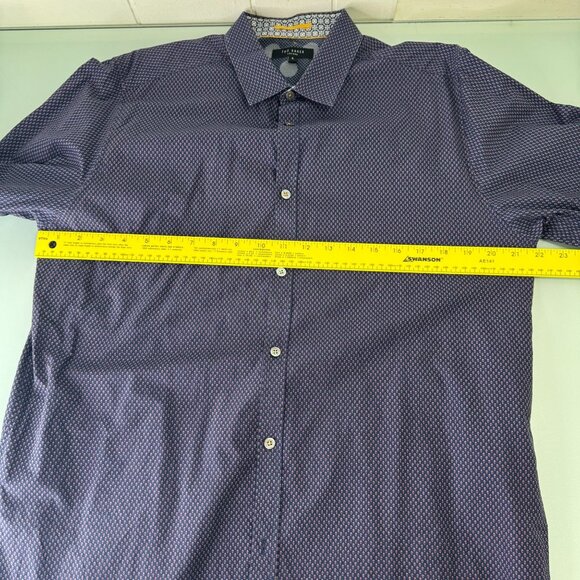 Ted Baker Mens Shirt Size 5 US XL Slim Fit Flip Cuff Blue Long Sleeve Navy Red - Picture 4 of 7
